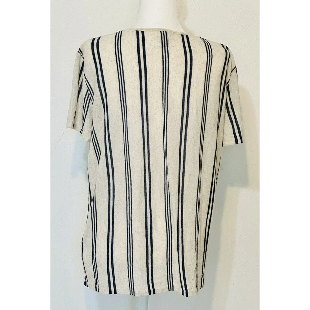 ZARA Women Size L  Stripe Short Sleeve Linen Blend Top Lagenlook Italian Fabric